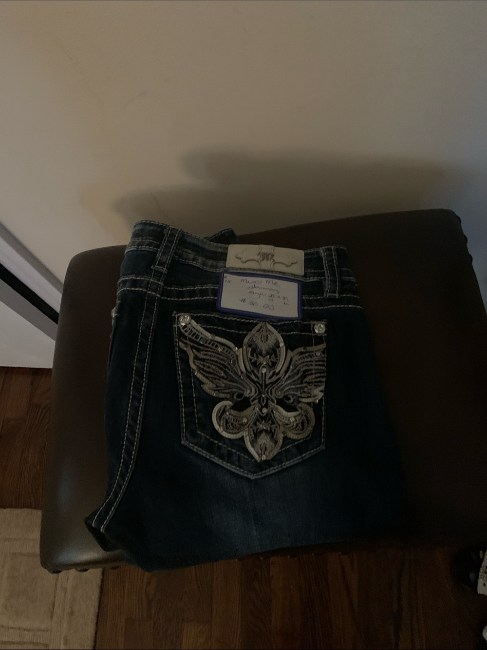Miss Me Dark Blue Skinny Jeans with Embroidered Back Pocket